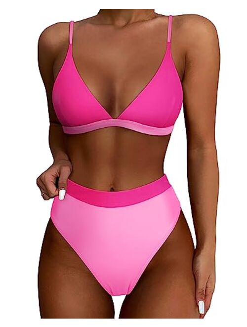 SUUKSESS Women High Waisted High Cut Bikini Set Sexy Triangle Two Piece Swimsuits