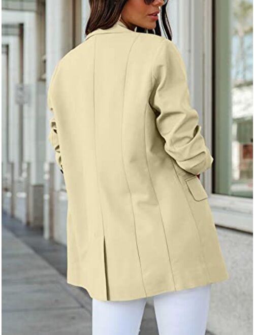 ANRABESS Women's Casual Button Long Sleeve Lapel Open Front Pad Shoulder Office Blazer Jacket Work Suit