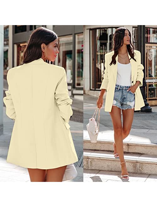 ANRABESS Women's Casual Button Long Sleeve Lapel Open Front Pad Shoulder Office Blazer Jacket Work Suit