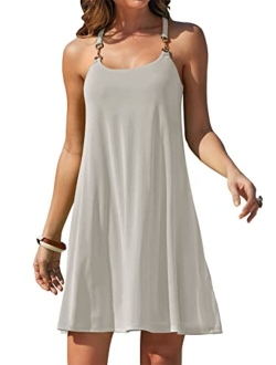 Summer Dress for Women Beach Cover Up Sleeveless Strap Tank Mini Sundress Resort Swimwear