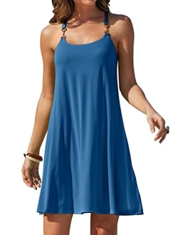 Summer Dress for Women Beach Cover Up Sleeveless Strap Tank Mini Sundress Resort Swimwear