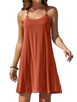 Summer Dress for Women Beach Cover Up Sleeveless Strap Tank Mini Sundress Resort Swimwear