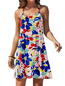 Summer Dress for Women Beach Cover Up Sleeveless Strap Tank Mini Sundress Resort Swimwear