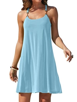 Summer Dress for Women Beach Cover Up Sleeveless Strap Tank Mini Sundress Resort Swimwear