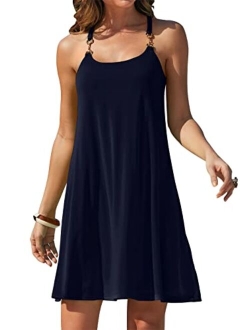 Summer Dress for Women Beach Cover Up Sleeveless Strap Tank Mini Sundress Resort Swimwear