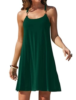 Summer Dress for Women Beach Cover Up Sleeveless Strap Tank Mini Sundress Resort Swimwear