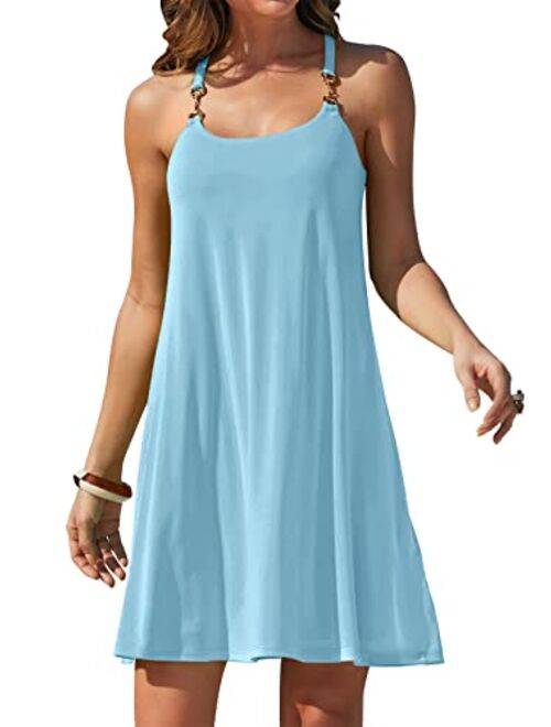 ANRABESS Summer Dress for Women Beach Cover Up Sleeveless Strap Tank Mini Sundress Resort Swimwear