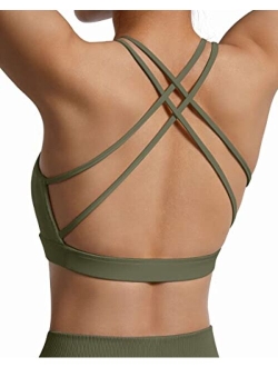 Women Open Back Strappy Sports Bra Criss Cross Backless Padded Crop Top