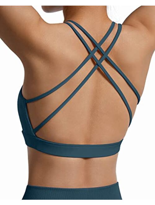 SUUKSESS Women Open Back Strappy Sports Bra Criss Cross Backless Padded Crop Top