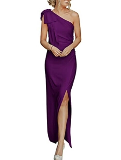 Women's Summer One Shoulder Long Formal Dresses Sleeveless Ruched Bodycon Wedding Guest Slit Maxi Dress