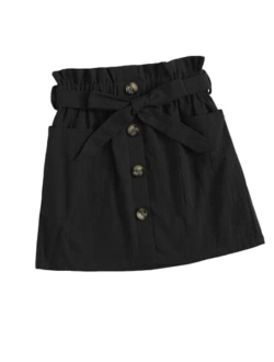 Girl's Paper Bag Waist Button Front Pocket A Line Belted Skirt