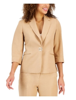 Women's Linen-Blend 3/4-Sleeve Notch-Lapel Blazer