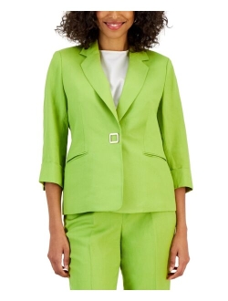 Women's Linen-Blend 3/4-Sleeve Notch-Lapel Blazer