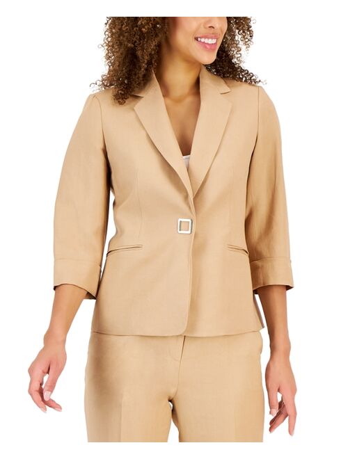 KASPER Women's Linen-Blend 3/4-Sleeve Notch-Lapel Blazer