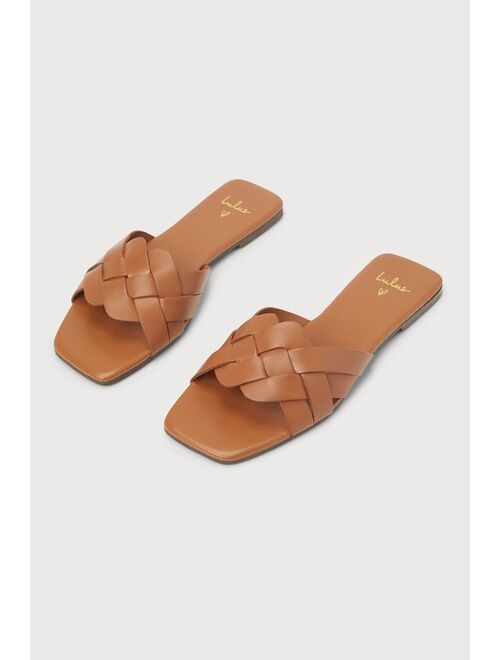 Lulus Nuneh Tan Leather Woven Slide Sandals