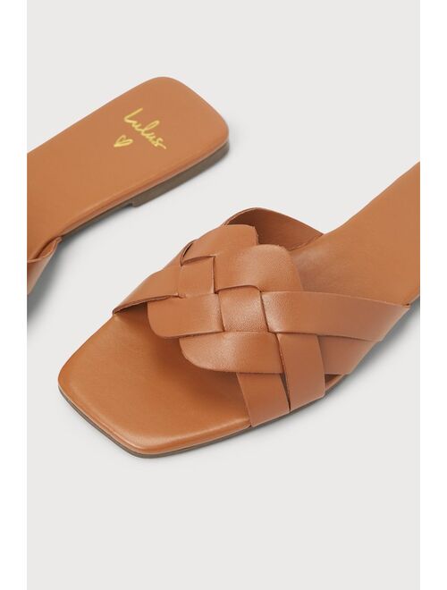 Lulus Nuneh Tan Leather Woven Slide Sandals