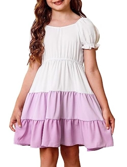 blibean Girls Summer Dresses Tween Kid Boho Dress with Colorblock Size 4-13 Years