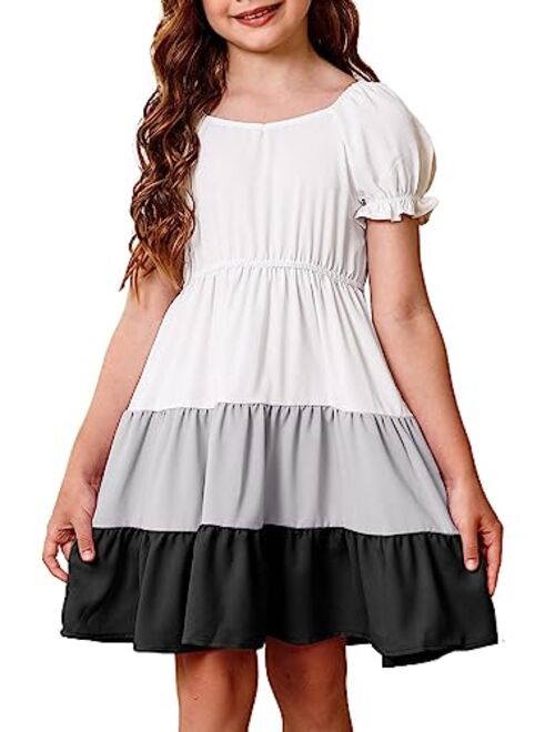 blibean Girls Summer Dresses Tween Kid Boho Dress with Colorblock Size 4-13 Years