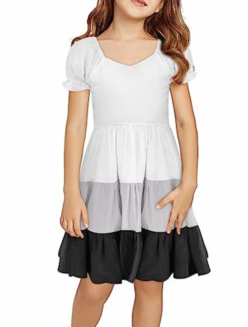 blibean Girls Summer Dresses Tween Kid Boho Dress with Colorblock Size 4-13 Years