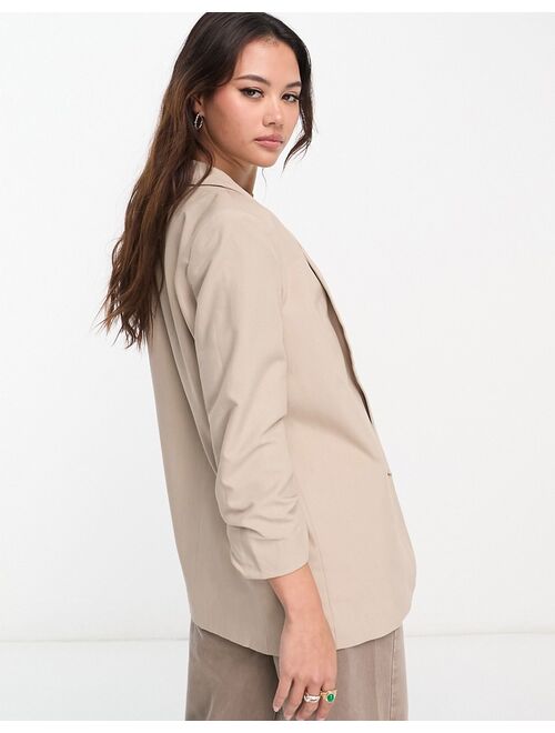 Pieces blazer with ruched sleeves in stone