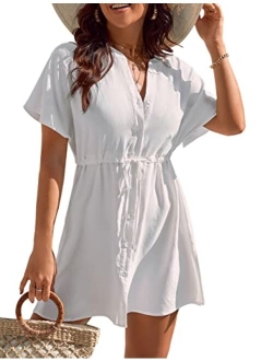 Women's Swimsuit Cover Ups Button Down Bathing Suit Coverups Bikini Beach Dress for Swimwear