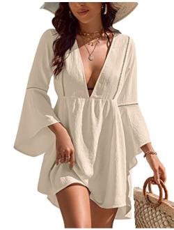 Womens Swimsuit Coverup V Neck Chiffon Bathing Suit Beach Dress Flowy Swim Bikini Cover Up