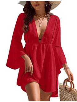 Womens Swimsuit Coverup V Neck Chiffon Bathing Suit Beach Dress Flowy Swim Bikini Cover Up