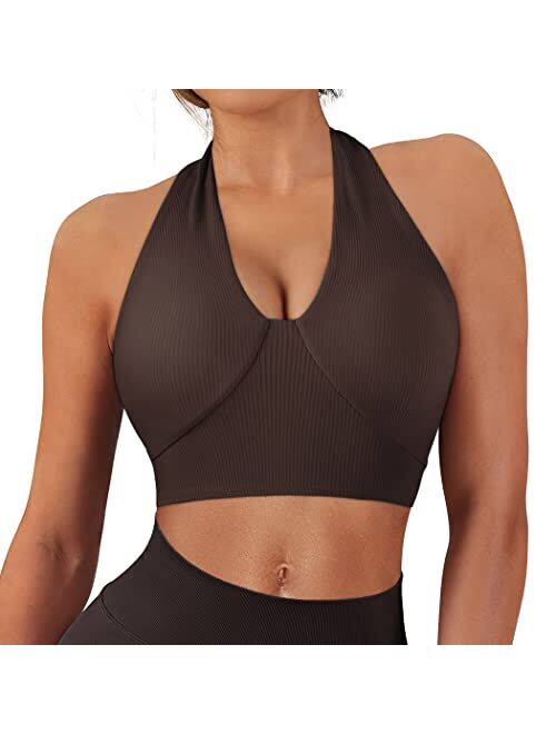 SUUKSESS Women Seamless High Impact Sports Bra Adjustable Padded Workout Top