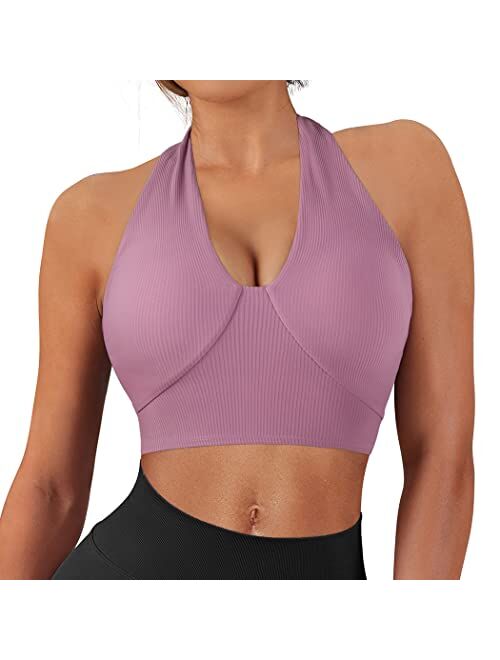 SUUKSESS Women Seamless High Impact Sports Bra Adjustable Padded Workout Top