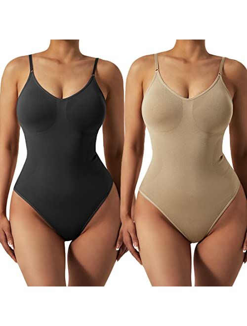 SUUKSESS Women 2 Piece Tummy Control Bodysuit Seamless Sculpting Sexy Shapewear