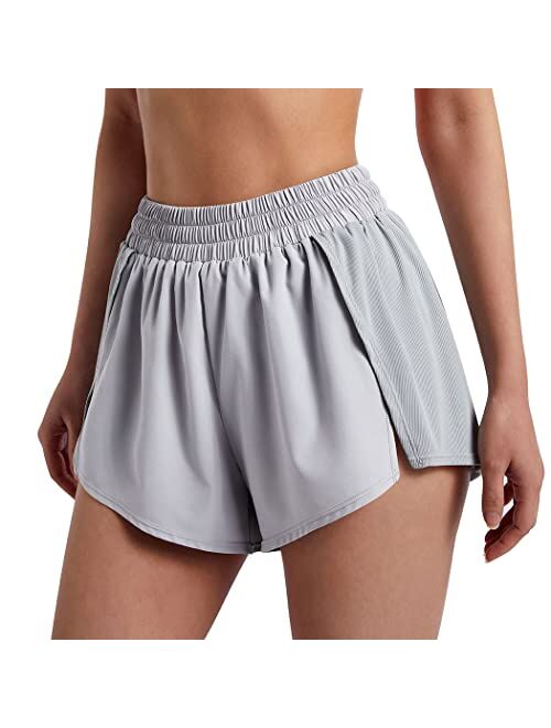 SUUKSESS Women 2 in 1 Flowy Running Shorts Quick Dry High Waisted Athletic Short