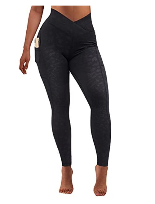 SUUKSESS Women Crossover Workout Leggings with Pockets High Waisted Gym Yoga Pants