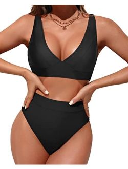 Women Sexy High Wasited Bikini Sets Triangle High Cut 2 Piece Swimsuits