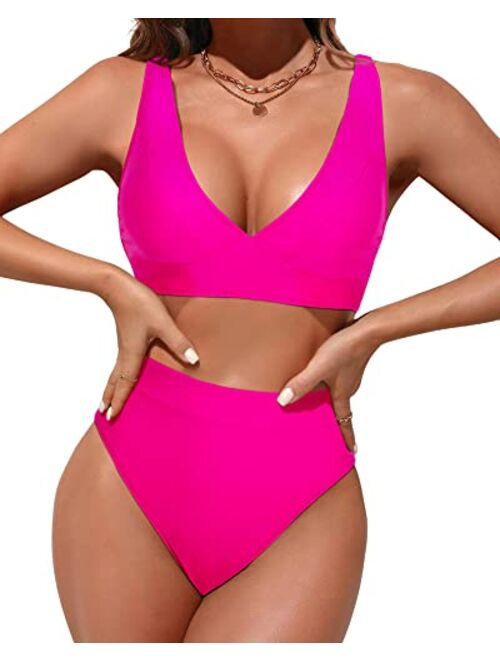 SUUKSESS Women Sexy High Wasited Bikini Sets Triangle High Cut 2 Piece Swimsuits