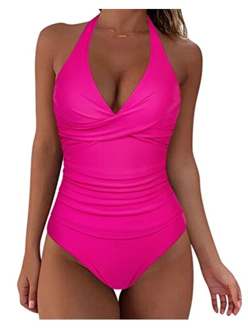 SUUKSESS Women Sexy Halter Tankini Bathing Suit Slimming Tummy Control Swimsuit