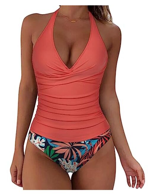 SUUKSESS Women Sexy Halter Tankini Bathing Suit Slimming Tummy Control Swimsuit