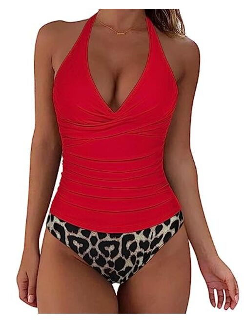 SUUKSESS Women Sexy Halter Tankini Bathing Suit Slimming Tummy Control Swimsuit