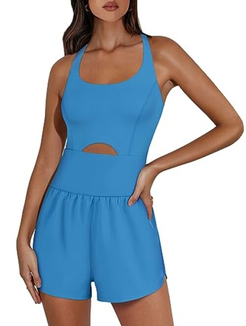 ANRABESS Womens Running Onesie Workout Rompers One Piece Outfits Exercise Jumpsuits Gym Yoga Clothes