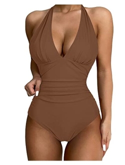 Women Sexy Halter 1 Piece Swimsuit Slimming Tummy Control Bathing Suits