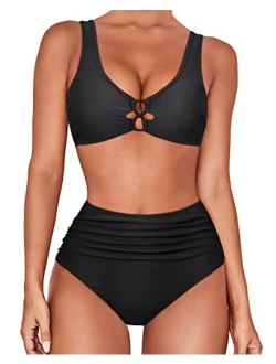 Women Cutout High Waisted Bikini Sets Sexy Push up 2 Piece Swimsuits