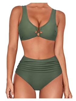 Women Cutout High Waisted Bikini Sets Sexy Push up 2 Piece Swimsuits