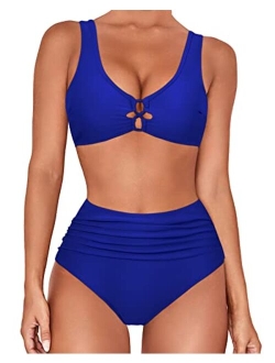 Women Cutout High Waisted Bikini Sets Sexy Push up 2 Piece Swimsuits