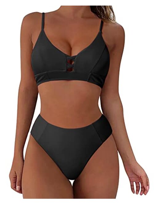 SUUKSESS Women Cutout High Waisted Bikini Sets Sexy Push up 2 Piece Swimsuits