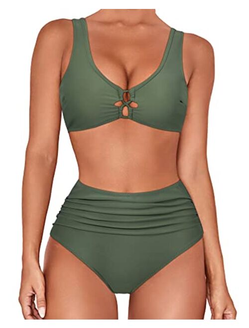 SUUKSESS Women Cutout High Waisted Bikini Sets Sexy Push up 2 Piece Swimsuits