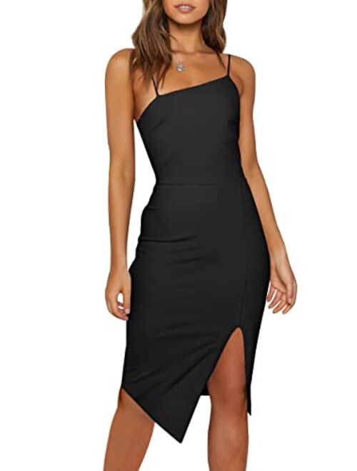 ANRABESS Women's Spaghetti Strap Cocktail Formal Midi Dress Sleeveless Split Hem Bodycon Wedding Guest Dress