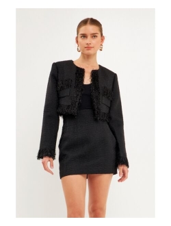 Women's Trimmed Feather Cropped Blazer