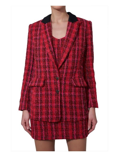 ENDLESS ROSE Women's Accent Button Boucle Blazer