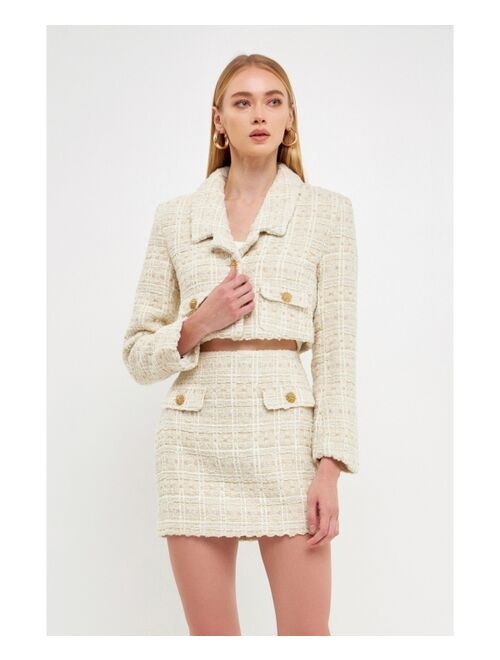 ENDLESS ROSE Women's Cropped Tweed Jacket