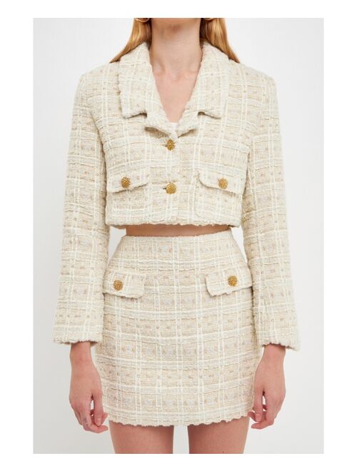 ENDLESS ROSE Women's Cropped Tweed Jacket