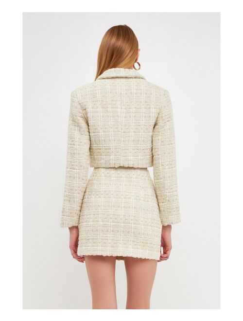 ENDLESS ROSE Women's Cropped Tweed Jacket